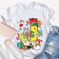Custom Name Snowman Shirt, Personalized Christmas T-Shirt, Colorful Font Holiday Graphic Tee, Personalized Family Christmas T-Shirt Present