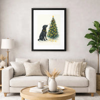 Holiday Dog Lights Canvas Print, Black Labrador Christmas Canvas Wall Art, Watercolor Lab Decor, Dog Lover Xmas Wall Decor