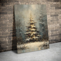 Glowing Snowy Forest Canvas, Christmas Tree Canvas Wall Art, Winter Holiday Landscape Canvas Print, Festive Wall Decor, Xmas Present Art
