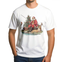 Vintage Outdoorsy Holiday T-Shirt, Fishing Santa Christmas T-Shirt, Humorous Fisherman Graphic T-Shirt, Santa Claus Fishing Xmas Tee