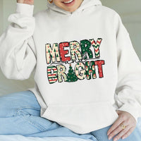Festive Christmas Pattern Sweatshirt, Merry and Bright Hoodie, Holiday Season Graphic Pullover, Comfy Winter Xmas Present for Her