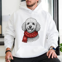 Festive Dog Scarf Sweatshirt, Poodle Christmas Hoodie, Adorable Puppy Winter Hooded Pullover, Retro Holiday Dog Lover Hoodie, Poodle Mom Present