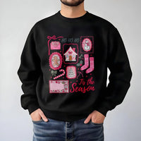 Pink Christmas Icons Sweater, Tis the Season Sweatshirt, Adorable Holiday Graphic Crewneck, Comfy Xmas Winter Sweatshirt, Holiday Present for Women
