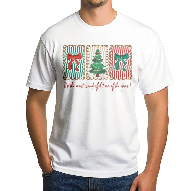 Retro Christmas Tree Bow Tee, Most Wonderful Time of the Year T-Shirt, Vintage Holiday Graphic Shirt, Adorable Xmas Tree T-Shirt, Holiday Present