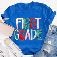 Custom Holiday Font 1st Grade Tee, Personalized First Grade Christmas Shirt, Teacher Student Xmas T-Shirt, Christmas Grade Shirt