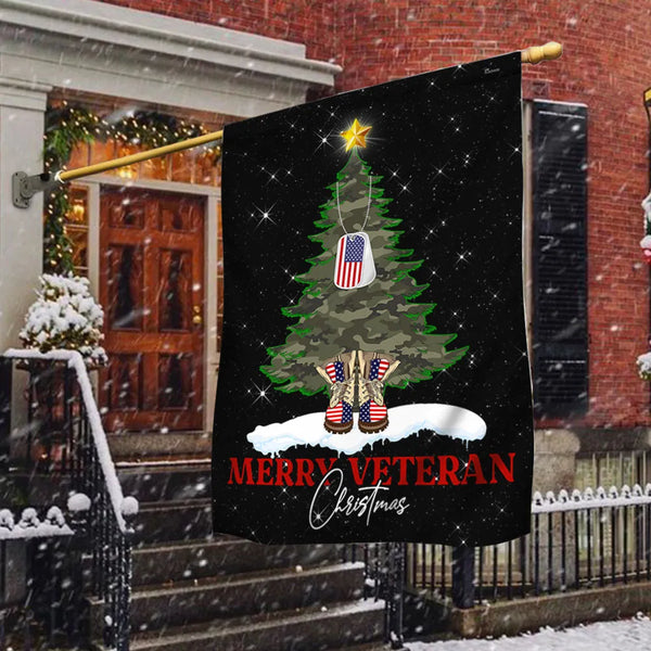 Patriotic Military Lawn Flag, Merry Veteran Christmas Garden Flag, Double-Sided Holiday Yard Decor, Veterans Day Armed Forces