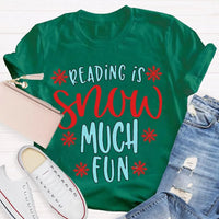 Snowflake Book Lover Holiday Shirt, Reading Snow Much Fun Christmas T-Shirt, Adorable Bookworm Graphic Tee, Winter Reader Xmas Present Shirt