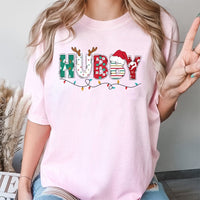 Festive Reindeer Santa Hat Shirt, Wifey Christmas T-Shirt, Matching Holiday Couple T-Shirt, Adorable Xmas Graphic Tee, Winter Present for Wife