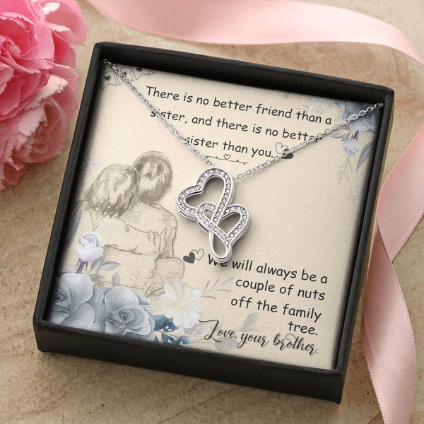 Interlocking Crystal Hearts Pendant, Sister Heart Necklace from Brother, Birthday or Christmas Present for Sister, Double Hea