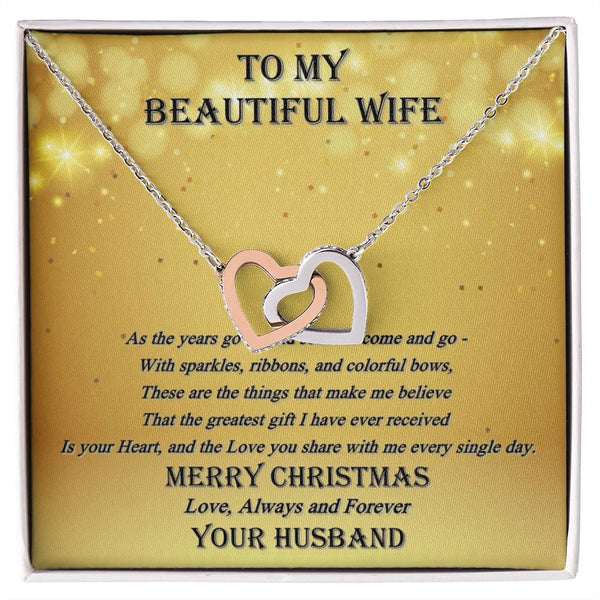 Two Heart Pendant Necklace, Interlocking Hearts Necklace for Wife, Romantic CZ Crystal Jewelry, Meaningful Christmas Present 