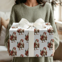 Farmhouse Chicken Gift Wrap, Santa Rooster Christmas Wrapping Paper, Humorous Animal Holiday Wrapping Paper, Country Barn Gift Wrap Roll