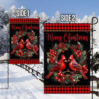 Winter Bird Buffalo Plaid Yard Flag, Cardinal Merry Christmas Garden Flag, Double-Sided Holiday Lawn Banner, Festive Outdoor Decor