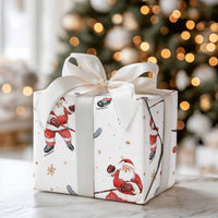 Sporty Santa Gift Wrap, Ice Hockey Santa Christmas Wrapping Paper, Gold Snowflake Hockey Gift Wrapping Paper, Holiday Wrap for Sports Fans