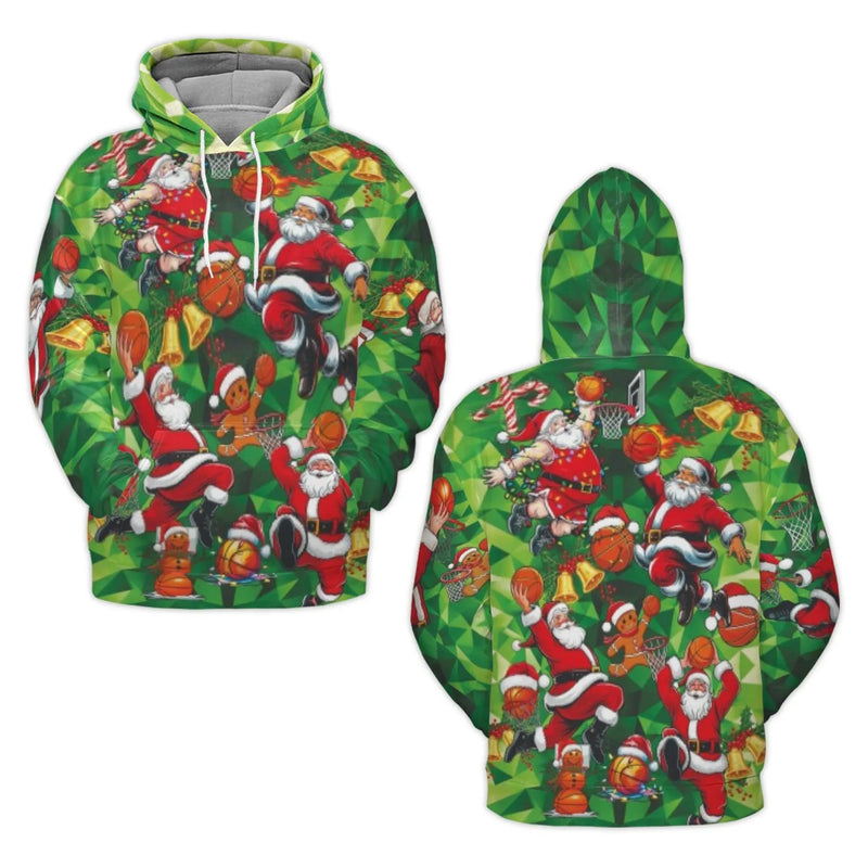 Humorous Christmas Basketball Hoodie, Santa Claus Basketball Hoodie, Holiday Sports Pullover Hoodie, Graphic Xmas Sweatshirt Fan Present