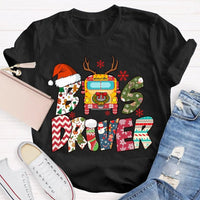 Santa Hat Snowflakes Bus Tee, Bus Driver Christmas T-Shirt, Humorous School Bus Driver Holiday Shirt, Winter Transportation Present