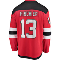 New Jersey Devils Nico Hischier Red Captain Patch Home Breakaway Jersey