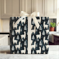 Navy Winter Forest Gift Wrap, Llama Reindeer Wrapping Paper, Snowy Pine Tree Wrapping Paper, Christmas Holiday Paper
