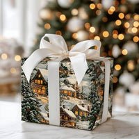 Winter Cottage Gift Wrap, Snowy Village Christmas Wrapping Paper, Comfy Evergreen Dusk Wrapping Paper, Holiday Present Wrapping Paper