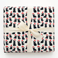 Festive Santa Hat Kitten Gift Wrap, Black Cat Christmas Wrapping Paper, Adorable Holiday Kitty Pattern Wrapping Paper, Cat Lover Gift Wrap Roll