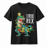 Humorous Dinosaur Holiday Graphic Tee, Tree Rex Christmas T-Shirt, Adorable Trex Xmas Tree Shirt, Retro Dino Winter Holiday T-Shirt, Present for Kids