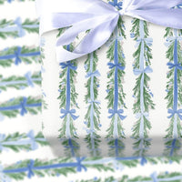 Pine and Blue Bow Gift Wrap, Evergreen Garland Wrapping Paper, Holiday Garland Wrapping Paper, Winter Christmas Wrapping Paper Roll