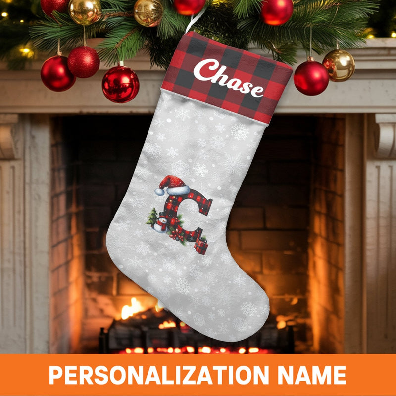 Custom Monogram Christmas Stocking, Personalized Buffalo Plaid Christmas Stocking, Rustic Plaid Holiday Stocking, Family Mantel Decor Present
