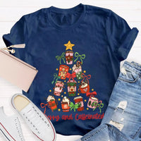 Coffee Christmas Tree Holiday Graphic Tee, Merry and Caffeinated Christmas T-Shirt, Festive Coffee Lover Xmas Shirt