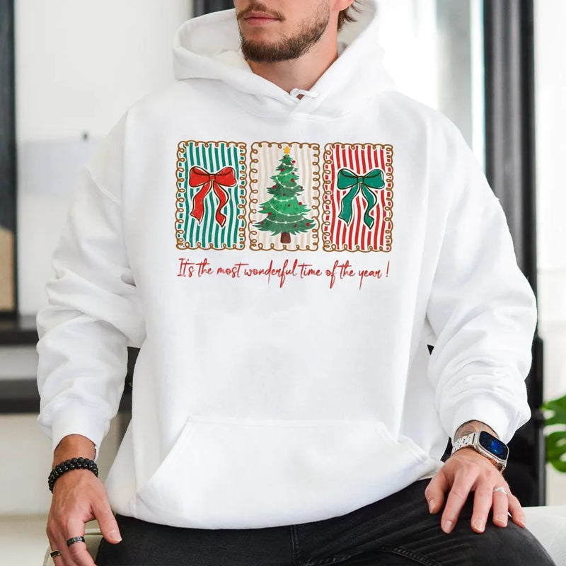 Coquette Holiday Sweatshirt, Retro Christmas Tree Hoodie, Most Wonderful Time Pullover, Festive Winter Christmas Tree Hoodie, Holiday Present