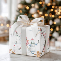 Gingerbread Holiday Gift Wrap, Pink Hockey Girls Snowman Wrapping Paper, Winter Sports Paper, Christmas Present Wrapping Paper, Girls Hockey