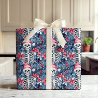 Gothic Christmas Gift Wrap, Skeleton Santa Hat Wrapping Paper, Spooky Poinsettia Holiday Wrapping Paper, Alternative Xmas Gift Wrap Roll