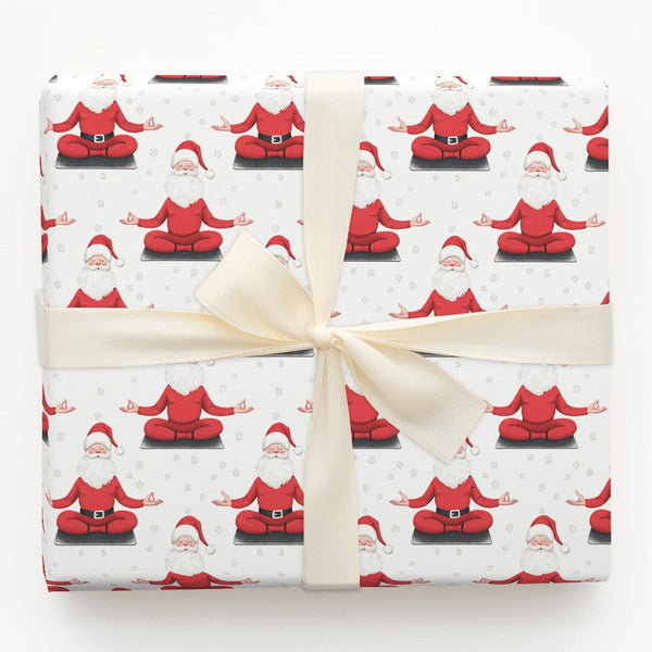Grey Mat Yoga Christmas Wrapping Paper, Zen Meditating Santa Wrapping Paper, Snowflake Yogi Santa Wrapping Paper, Holiday Gif