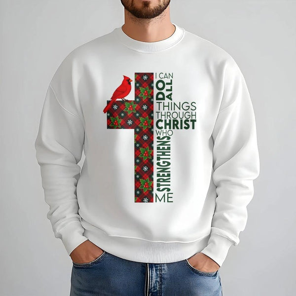 Christian Cross Christmas Sweater, I Can Do All Things Through Christ Sweatshirt, Religious Scripture Crewneck, Faithful Holi