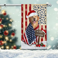 Patriotic Santa Hat Dog American Flag, Golden Retriever Christmas Garden Flag, Double-Sided Holiday Golden Yard Flag, Dog Lover Lawn Decor