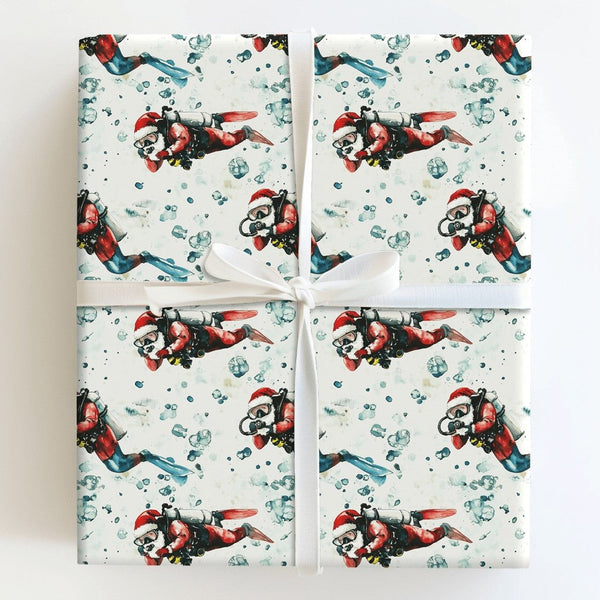 Nautical Ocean Holiday Gift Wrap Paper, Scuba Diving Santa Christmas Wrapping Paper, Scuba Diver Wrapping Paper, Xmas Gift Wr