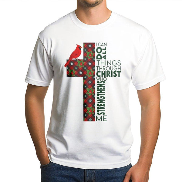 Christian Holiday Faith Shirt, Cardinal Plaid Cross Christmas Shirt, Religious Graphic Tee, Winter Church Apparel, Xmas Shirt