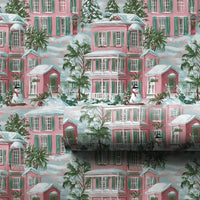 Pink Southern House Gift Wrap, Coastal Christmas Wrapping Paper, Palm Tree Holiday Wrapping Paper, Beach Xmas Gift Wrap, Winter Present Wrap