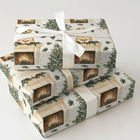 Comfy Christmas Dog Gift Wrap, Golden Retriever Wrapping Paper, Fireplace Tree Wrapping Paper, Holiday Pet Present Wrap, Retriever Present Paper