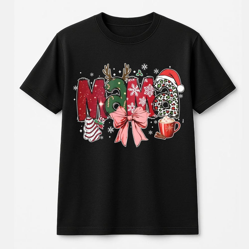 Festive Leopard Print Mama Shirt, Christmas Mama T-Shirt, Adorable Mom Graphic Tee, Retro Holiday Mama T-Shirt, Christmas Present for Mom