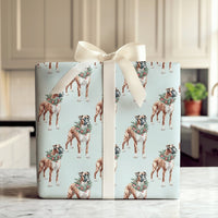 Holiday Wreath Pet Gift Wrap, Boxer Dog Christmas Wrapping Paper, Boxer Puppy Festive Wrapping Paper, Adorable Dog Lover Present Wrap Roll