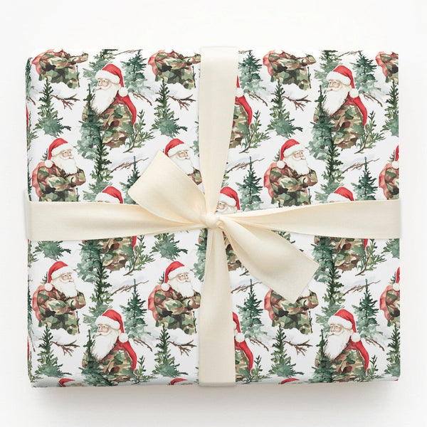 Camouflage Jacket Santa Claus Gift Wrap, Camo Santa Wrapping Paper, Military Christmas Wrapping Paper, Rustic Winter Forest G
