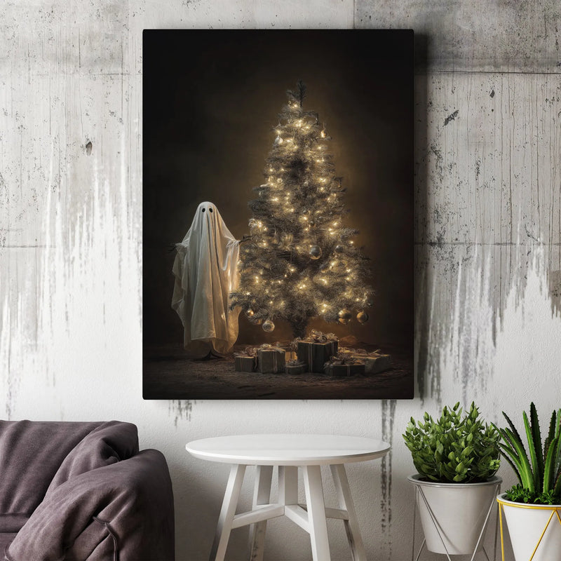 Spooky Holiday Canvas Print, Gothic Ghost Christmas Tree Canvas Wall Art, Dark Fantasy Xmas Room Decor, Alternative Digital Download