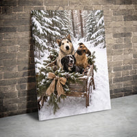 Winter Dog Wall Art, Dogs in Snow Sleigh Canvas, Christmas Dogs Snowy Forest Canvas Print, Holiday Dog Lover Wall Decor, Festive Pet Present