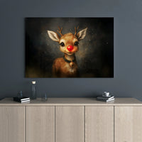 Glowing Nose Christmas Canvas Print, Red Nosed Reindeer Canvas Wall Art, Holiday Winter Wall Art, Adorable Festive Animal Canvas Room Decor