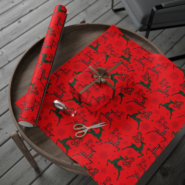 Snowflake Holiday Gift Wrap, Plaid Reindeer Wrapping Paper, Rustic Christmas Wrapping Paper, Winter Holiday Gift Wrap, Xmas P