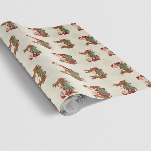 Adorable Christmas Meal Gift Wrap, Santa and Reindeer Dinner Wrapping Paper, Retro Holiday Story Wrapping Paper, Xmas Present