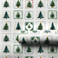 Vintage Holiday Stamp Gift Wrap, Christmas Tree Postage Stamp Wrapping Paper, Retro Xmas Tree Wrapping Paper, Festive Winter Gift Wrap Roll