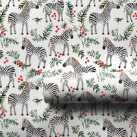 Holiday Holly Berry Gift Wrapping Paper, Christmas Zebra Wrapping Paper, Safari Xmas Gift Wrap, Winter Animal Holiday Present Wrap