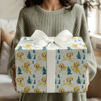 Dog Holiday Gift Wrap Paper, Golden Doodle Christmas Wrapping Paper, Adorable Puppy Wrapping Paper, Snowy Pine Tree Pet Gift Wrap Roll