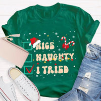 Humorous Family Christmas Holiday Shirt, Nice Naughty List Santa Hat Candy Cane T-Shirt, Christmas List Humor Tee, Adorable Christmas T-Shirt