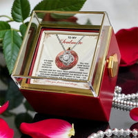 Rotating Rose Gift Box, Soulmate Love Knot Necklace, CZ Crystal Knot Pendant, Gold Jewelry, Romantic Anniversary Christmas Present for Wife Her